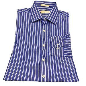 Michael Kors Blue White Striped Button Down Dress Shirt